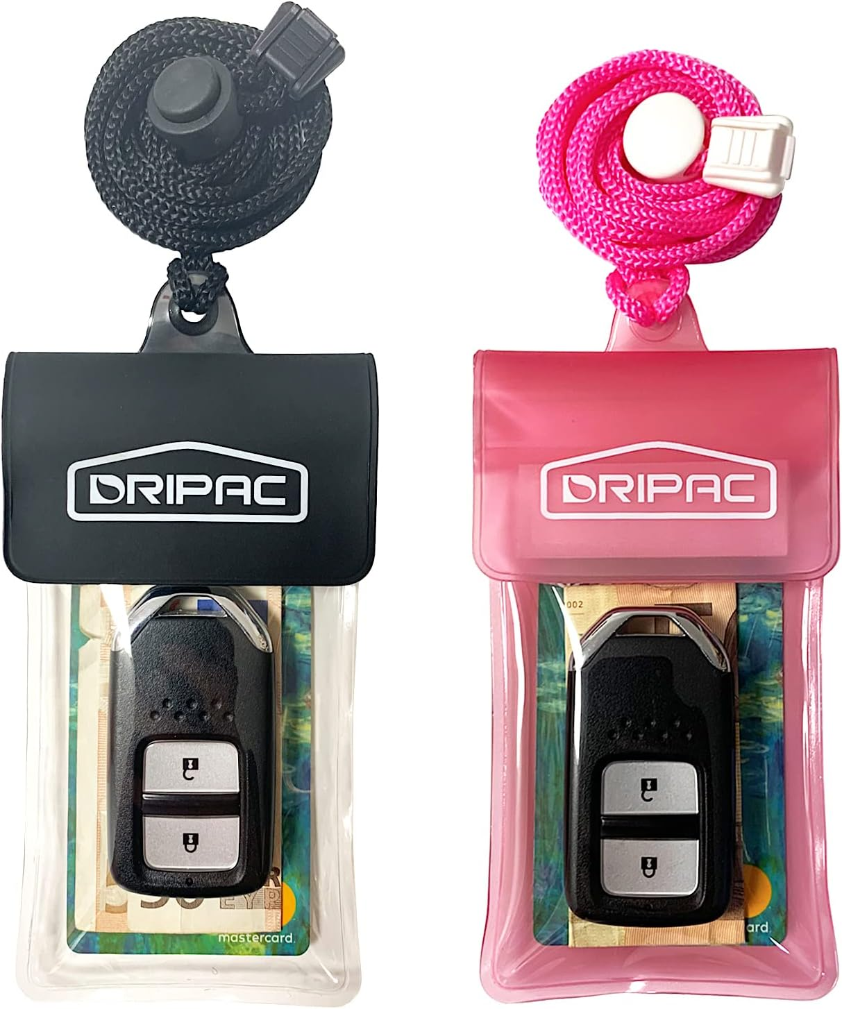 DRIPAC KP01 Floating Waterproof Car Key FOB Case, Wallet, Holders/Pouches for Earbuds, ID Badge, Credit Card, Money, Coins, Drivers' License, Palm Phone (Black)