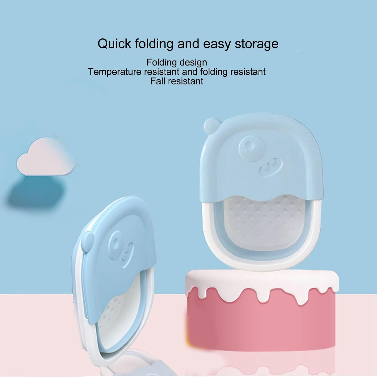 Collapsible Foot Bath Basin, Foot Soak Bucket, Foldable Feet Basin, Foot Soaking Bath Basin with Handle, Foot Soak Tub for Dry Cracked Feet, Pedicure Foot Soak, Home Spa - Blue image number 3