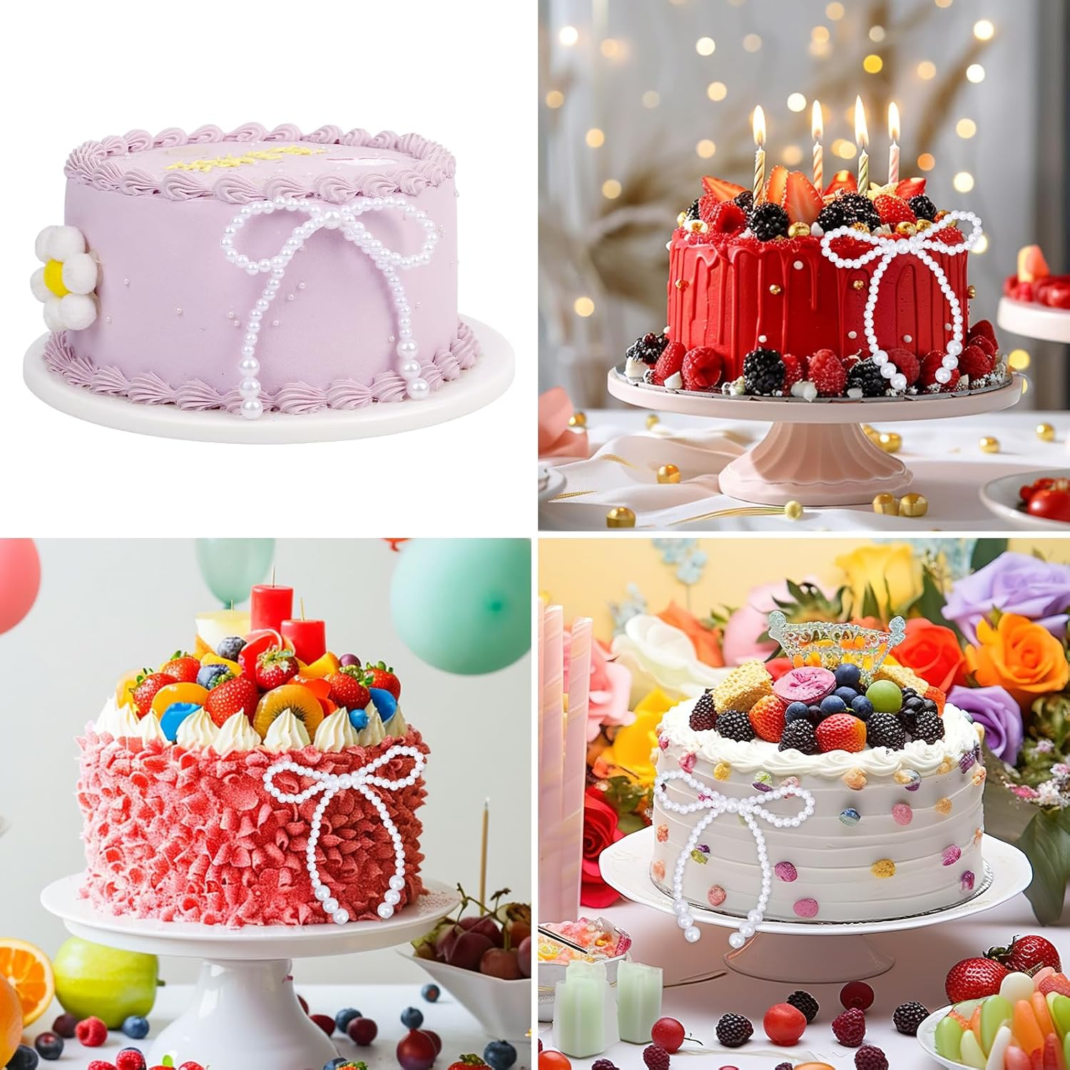 10 Pcs Bow Cake Toppers, White Imitation Pearl Bow Cake Decoration Bow Birthday Cake Decoration for Wedding Bridal Shower Birthday Party Cake Decoration Supplies image number 2