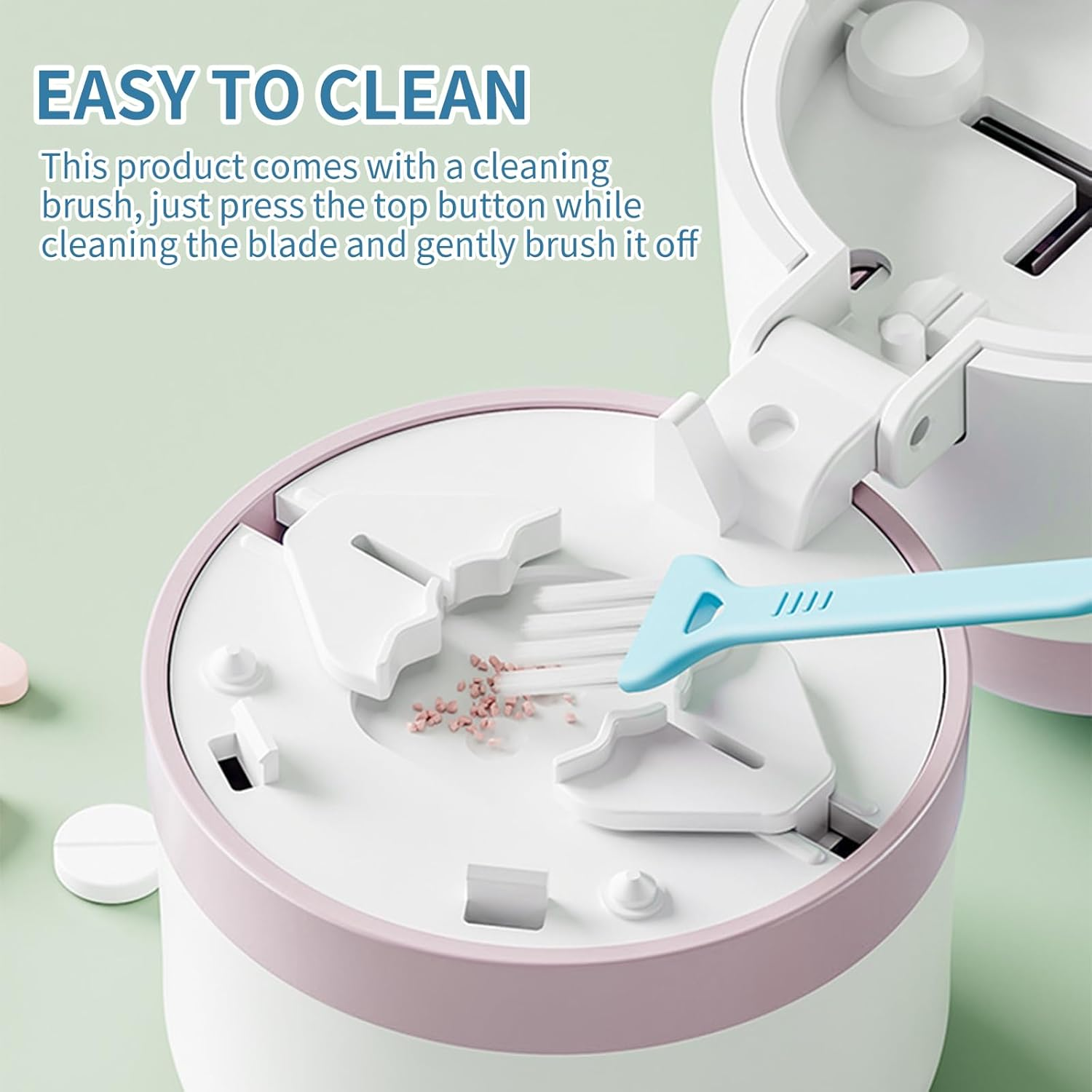 4 Functions Pill Cutter with Stainless Steel Blade, Portable Pill Crusher, Compact Pill Organizer, Reliable Pill Grinder Includes Cleaning Brush for Small and Tiny Pills (Pink) - Blue image number 3