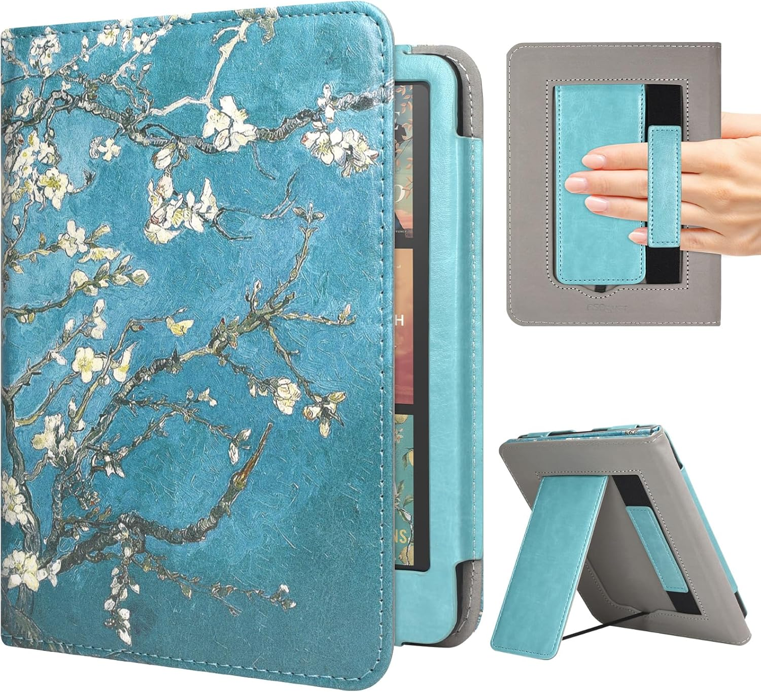 Rsaquar Case for 7-Inch Kindle Colorsoft Signature Edition and All-New Kindle Paperwhite (2024 Release), Full Protection Cover with Auto Sleep/Wake, Hand Strap and Foldable Stand - Agave Green