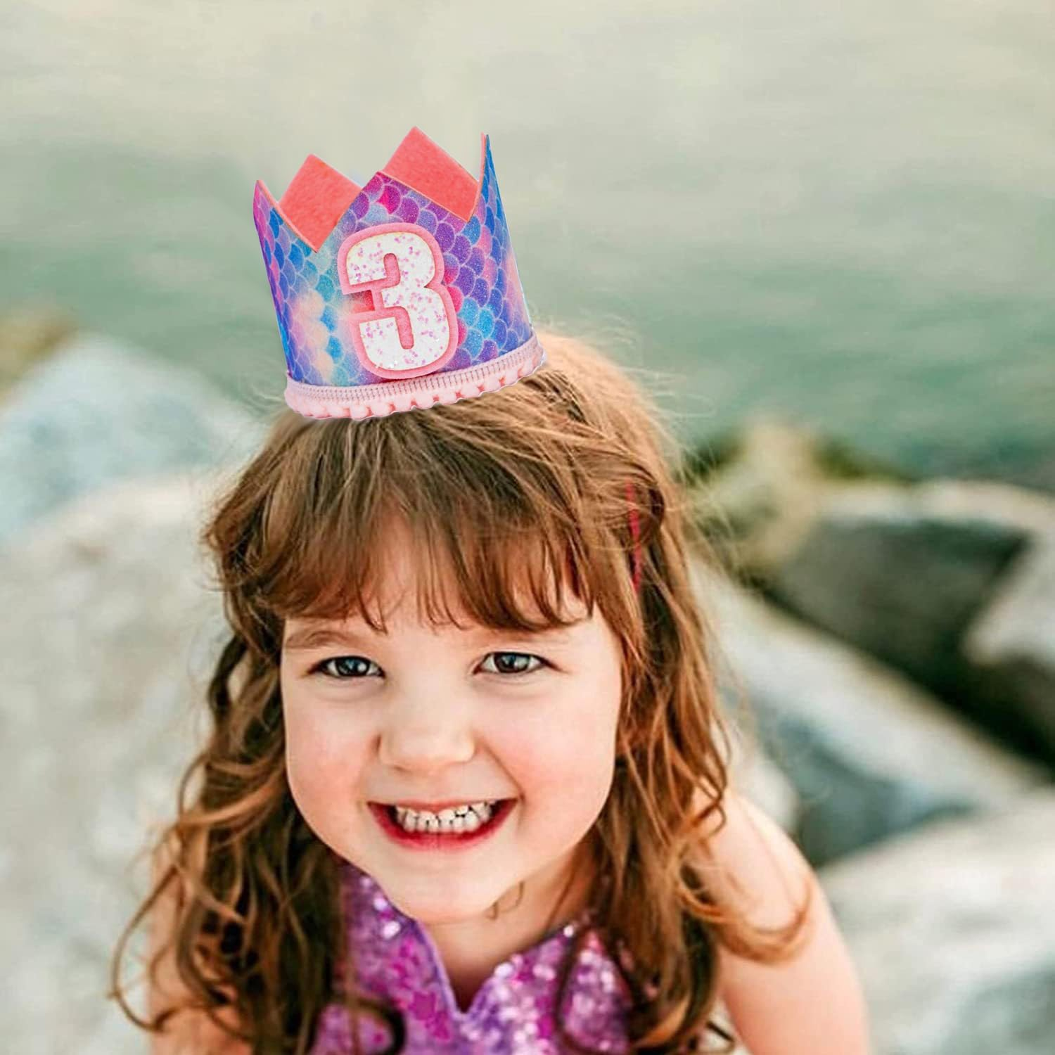 Mermaid 3Rd Crown Birthday Hat Mini Crown Party Decorations 3Rd Hat for Baby Girls Birthday Party Supplies image number 1