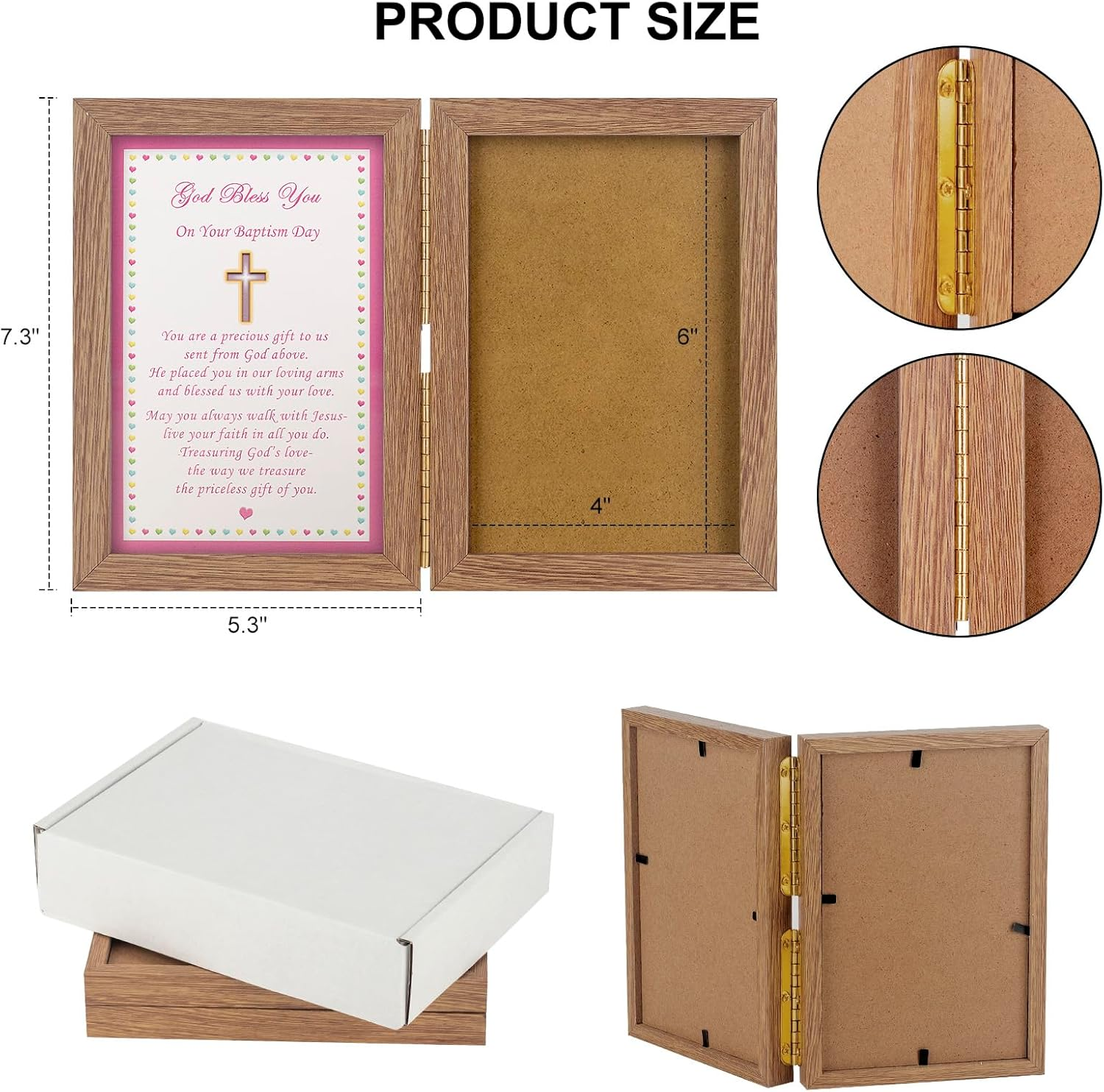 Baby Baptism Picture Frame - Baptism Photo Frame for Girl,Baby Keepsake Photo Frame,Christening Gifts for Girls,With Warm and Touching Blessing of Words"God Bless You " Double Frame (4 X 6 Inches) - Baptism Gifts For Girls image number 5