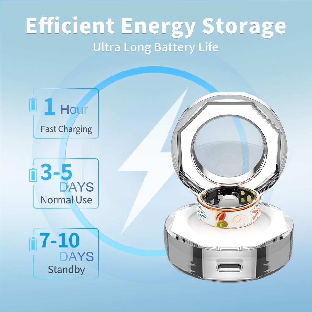 Smart Ring for Men & Women Activity Tracker 5-7 Days Battery Life Crystal Charging Case Multi-Sports Mode IP68 Waterproof Andriod and Ios(12) image number 5