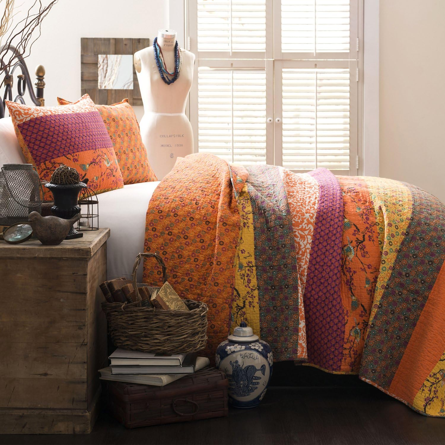 Lush Decor Royal Empire 3-Piece Quilt Set, Full/Queen, Tangerine - Tangerine image number 3