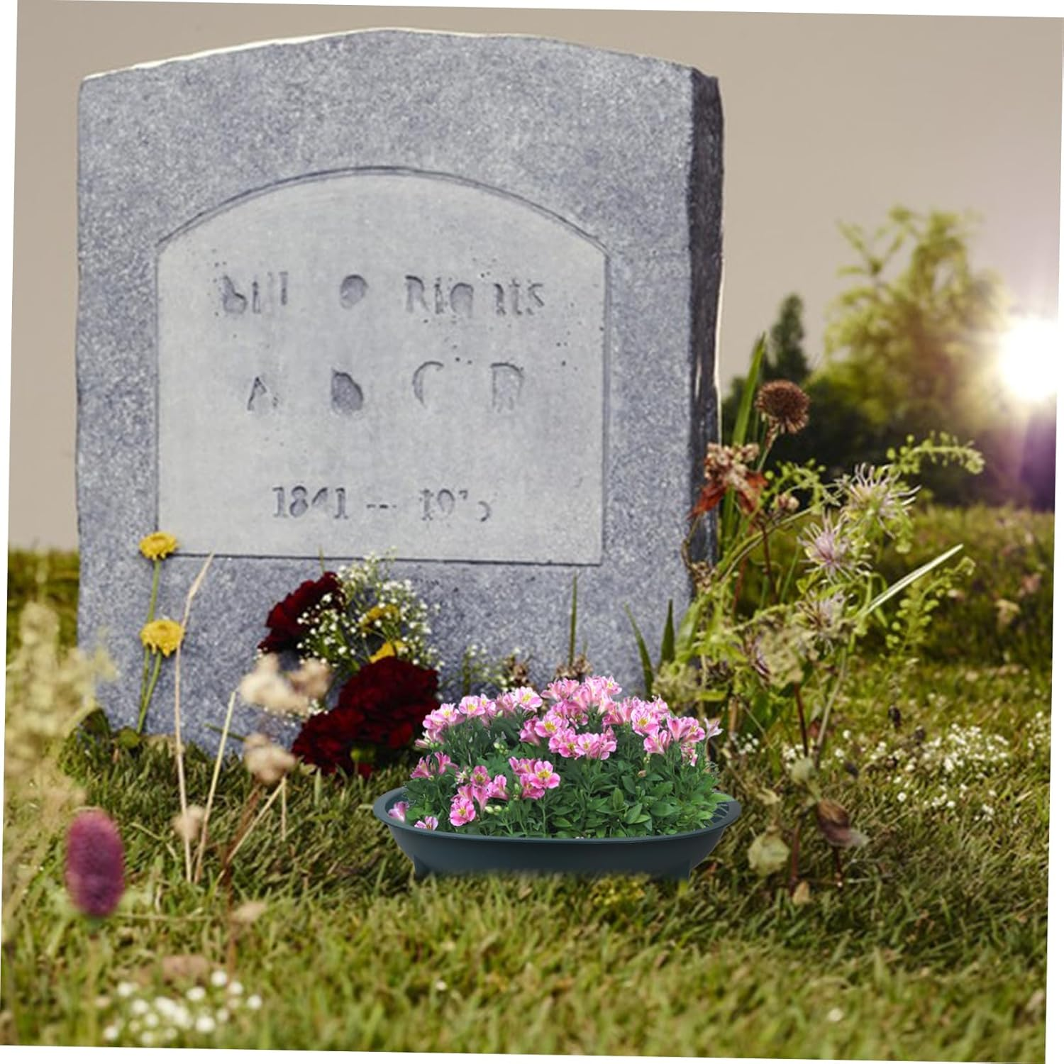 NULYLU 6Pcs Green round Floral Bowls Cemetery Planter Flower Arrangement Holders 16X16X5Cm Indoor Outdoor Yard Plant Bowls Memorial Gardening Supplies