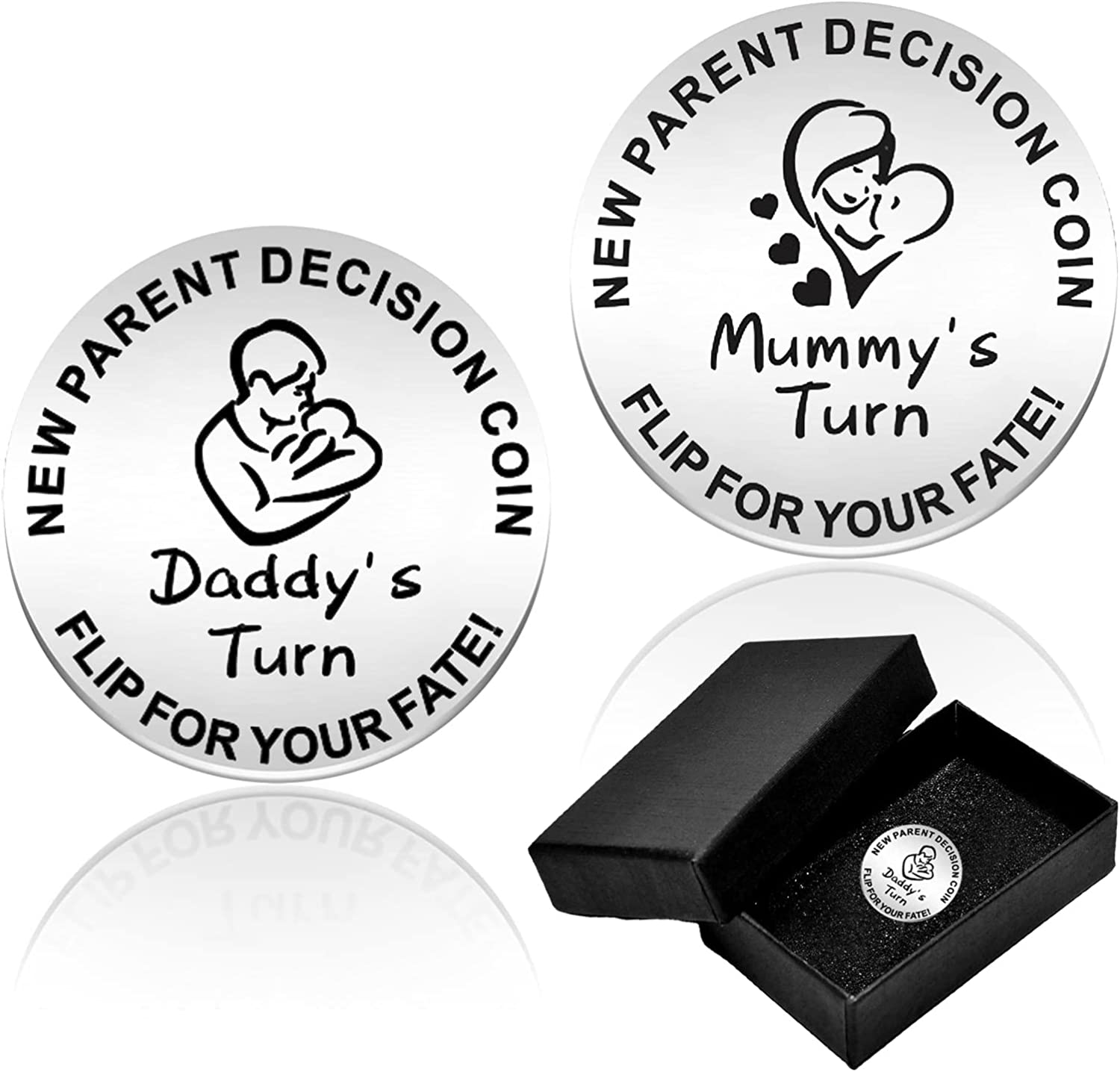 New Parents Decision Coin, Flip Coin for Mum Dad with Gift Box, Engraved Stainless Steel Fun Coin for Decision Making, Novelty Gifts for Mum Dad New Baby New Parents image number 6