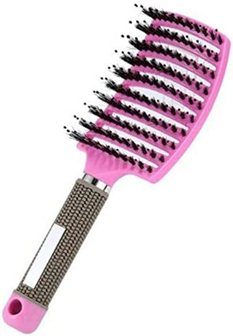 Women Men Detangling Nylon Boar Bristle Brush Hairbrush Head Scalp Massage Comb (Black) (Black)