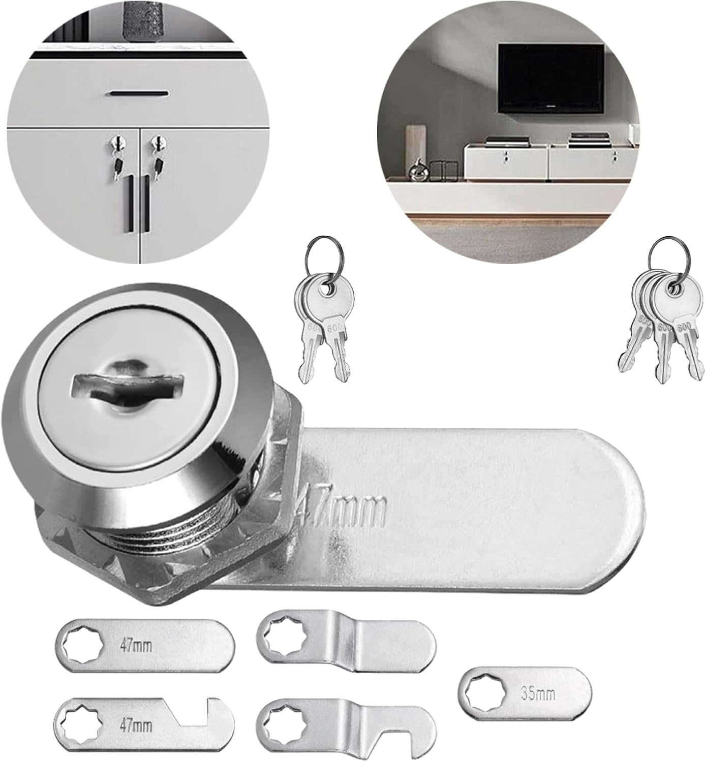 Jeyzuroa Cabinet & Letterbox Lock with 5 Keys - 16 Mm, 18 Mm Diameter for Letterboxes and Cabinet Doors, Includes 5 Adjustable Lock Plates for Drawers, Mailboxes