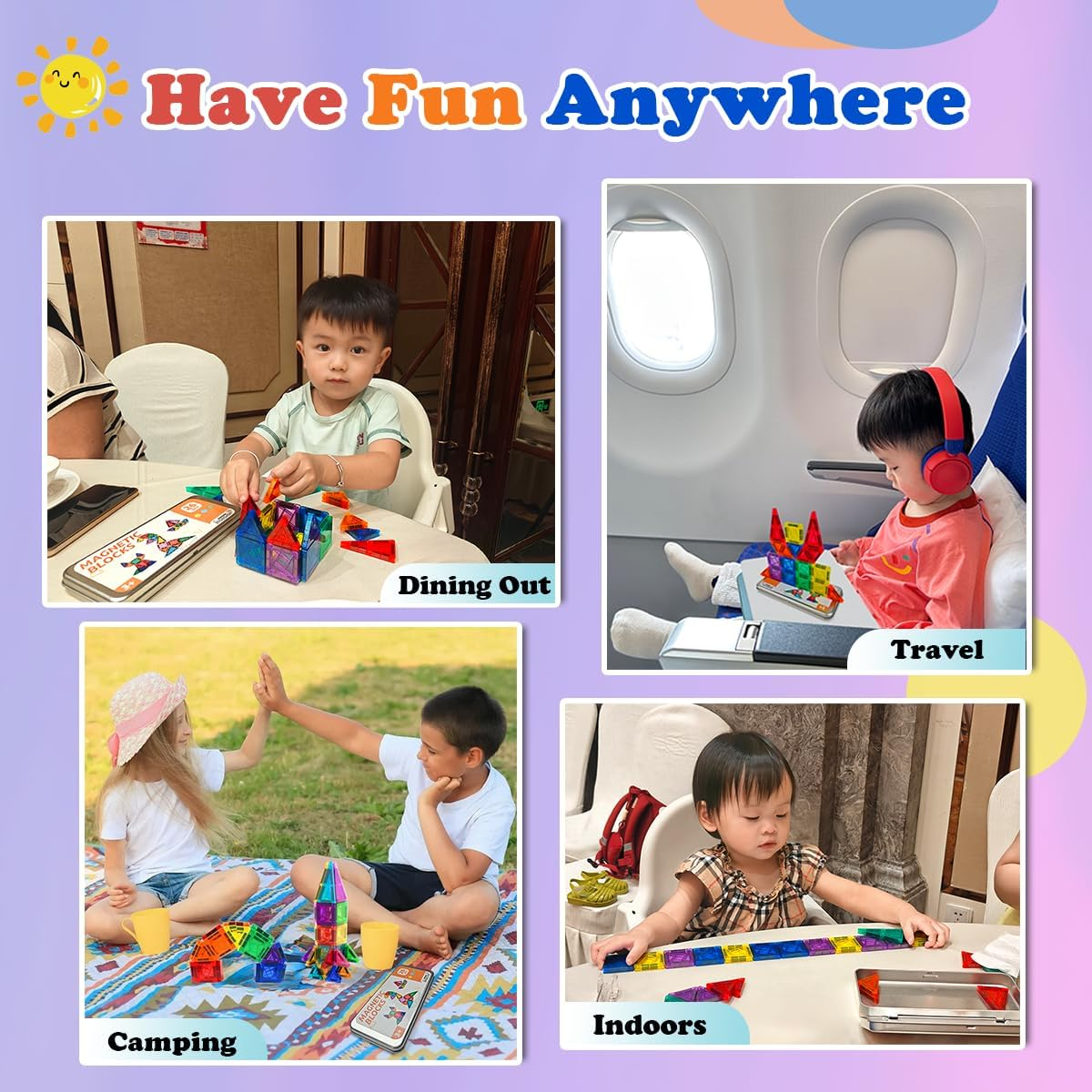 Piraar,26Pcs Mini Magnetic Tiles,Travel Friendly Portable Magnetic Building Tiles, Metal Storage Case, STEM Toys for Ages 3+,Travel Magnetic Tiles for Kids, Educational&Safe image number 6