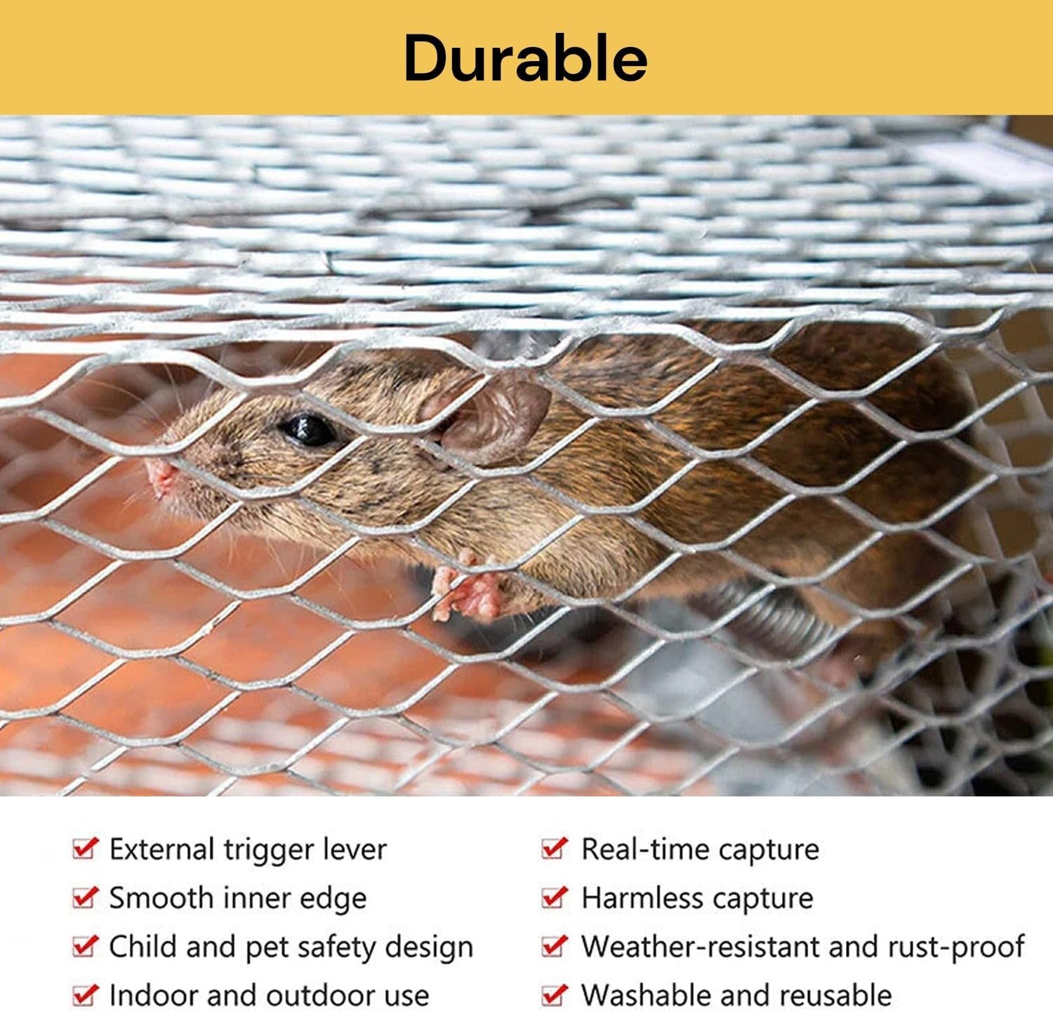 EZONEDEAL Humane Mouse Trap, Rat Cage Trap Suitable for Capturing Mice or Hamsters Alive, Friendly Small Animal Humane Live Cage Rat - 11.2'' X 5.5'' X 5'' image number 3