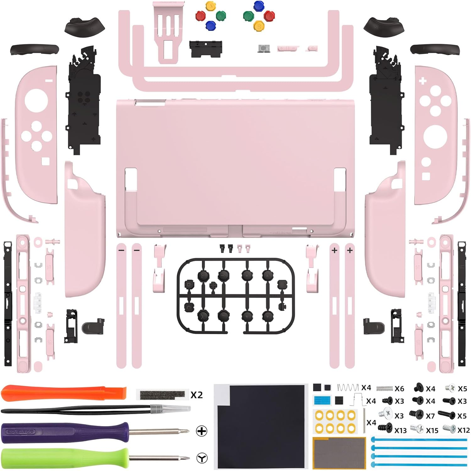 Extremerate DIY Replacement Shell Buttons for Nintendo Switch 2, Full Set Rear Back Plate Controller Housing with Button for Switch2 Handheld Console & Joycon 2 - Deluxe Version - Cherry Blossoms Pink - New Hope Gray image number 2