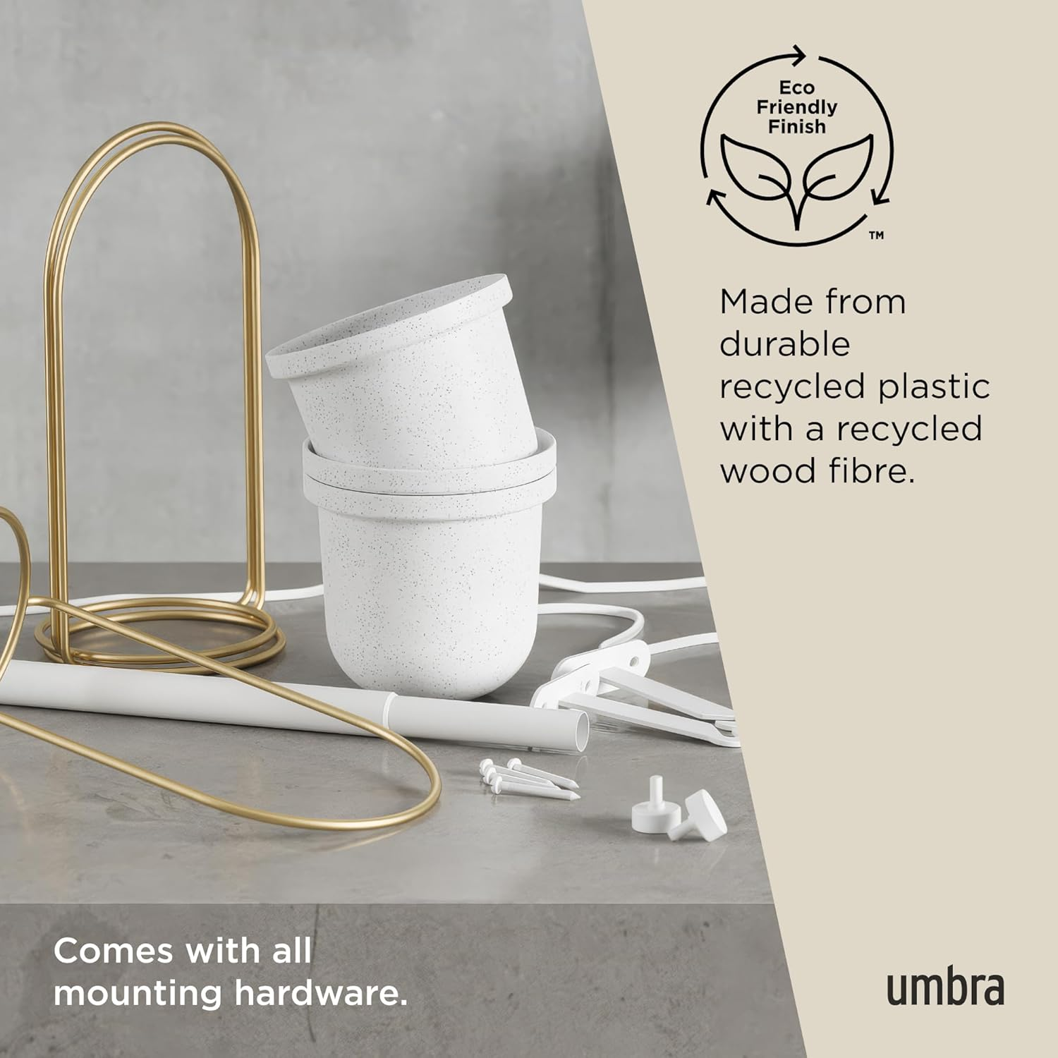 Umbra Triflora Hanging Planter 5-Pieces, Large, White/Brass image number 3