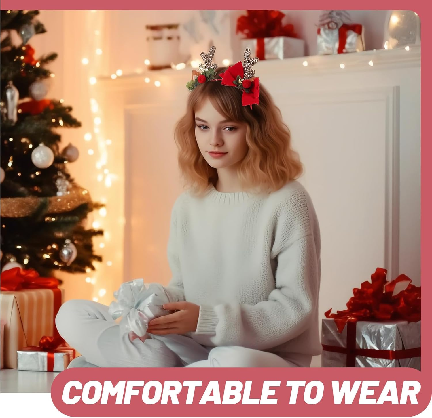 JOINPAYA Christmas Antlers Headband: Women Girl Reindeer Antlers Elk Ears Glitter Headband Headwear for Xmas Santa Accessories Decorations image number 6