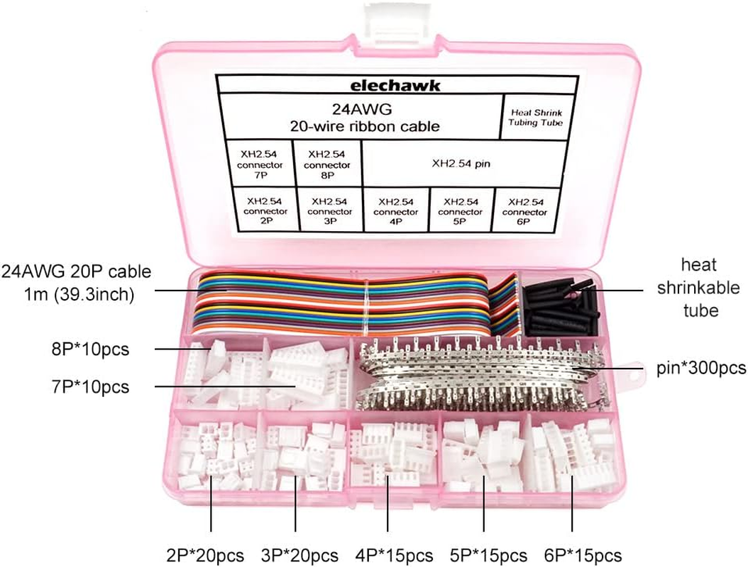 XH 2.54Mm Connectors Pin Header and Ribbon Cables Wires Kit 2/3/4/5/6/7/8 Female Pin Housing Compatible with JST-XH image number 2
