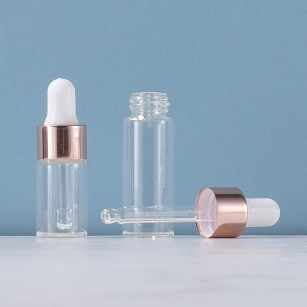 100Pcs Mini Glass Dropper Bottle Clear Essential Oil Dropper Bottles Glass Dropping Sample Containers for Traveling 3Ml Easy Install