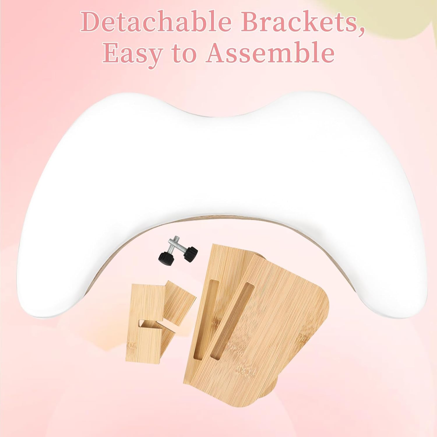 U-Shaped Arm Rest for Nails Tech, Nail Arm Rest with Detachable Brackets Microfiber PU Leather Manicure Hand Rest Pillow for Nail Tech Haves Manicure Tools (White) image number 4