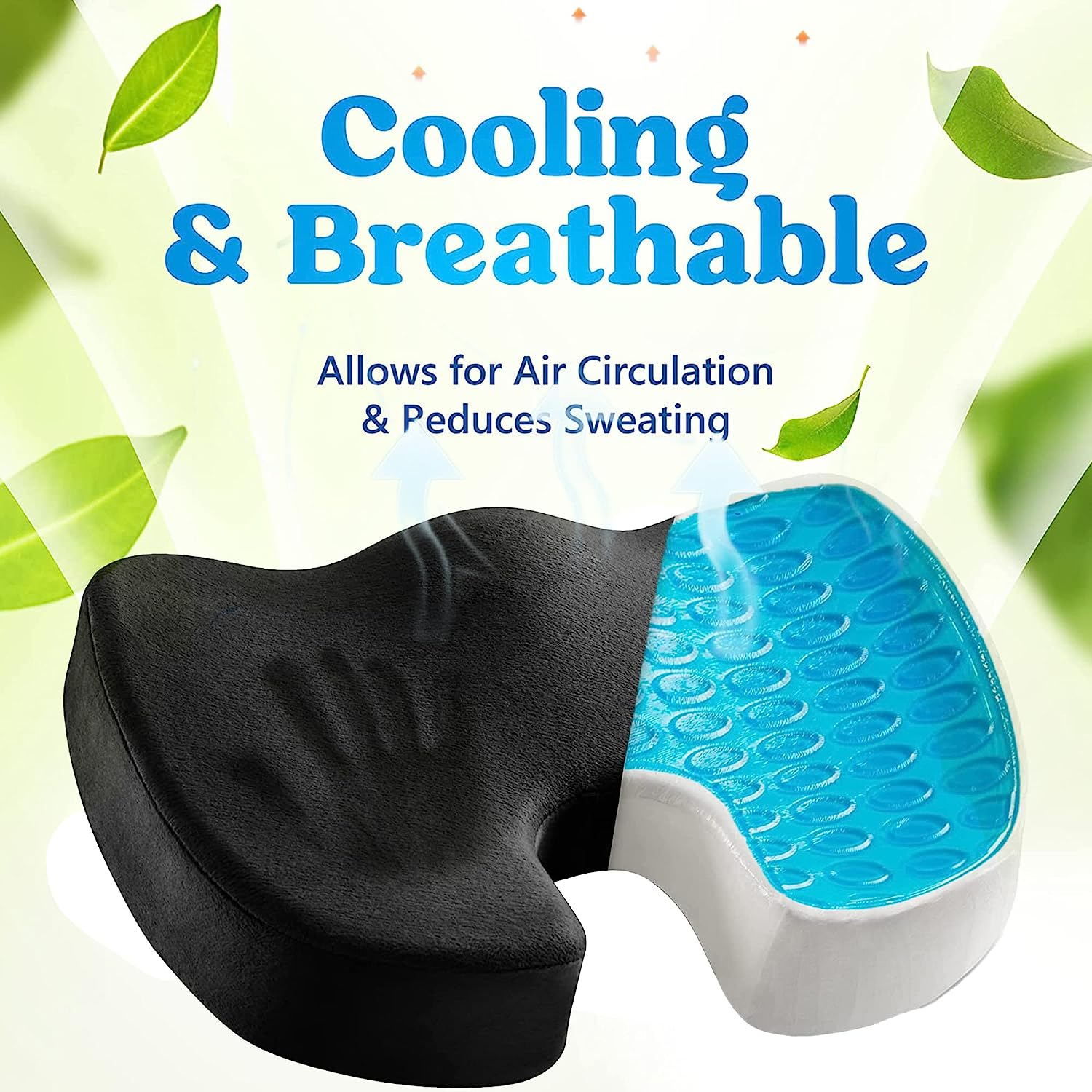 Cooling Gel Seat Cushion for Long Sitting - Memory Foam Chair Pillow for Sciatica Pain Relief - Orthopedic Gel & Memory Foam Coccyx Pad for Tailbone Pain - Office Chair Cushion for Back Pain - Black image number 5