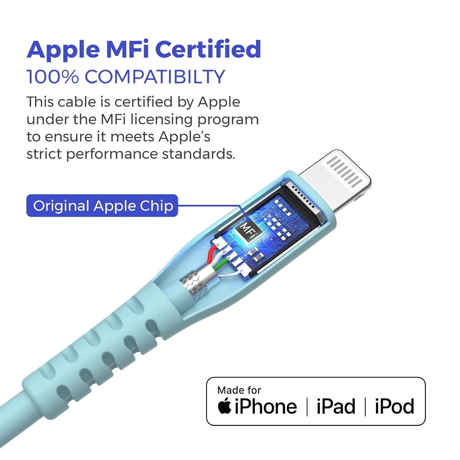 Comsol Super Soft USB-A to Lightning Cable 1.2M Green [Mfi Certified] Compatible with Iphone 14/13/12/11/X/8/7/ 6/5 Ipad Pro/Ipad/Ipad Air Tangle Free