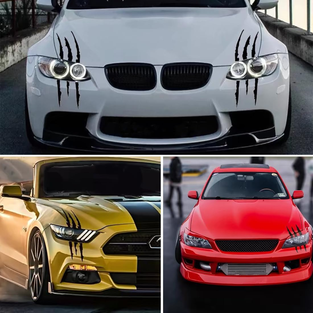 2 PCS Claw Mark Car Decal,Headlight Car Stickers,Monster Claw Marks Reflective Sticker,Stripes Scratch Decal Vinyl for Cars,Window,Motorcycles (Black) - Laser Color image number 6