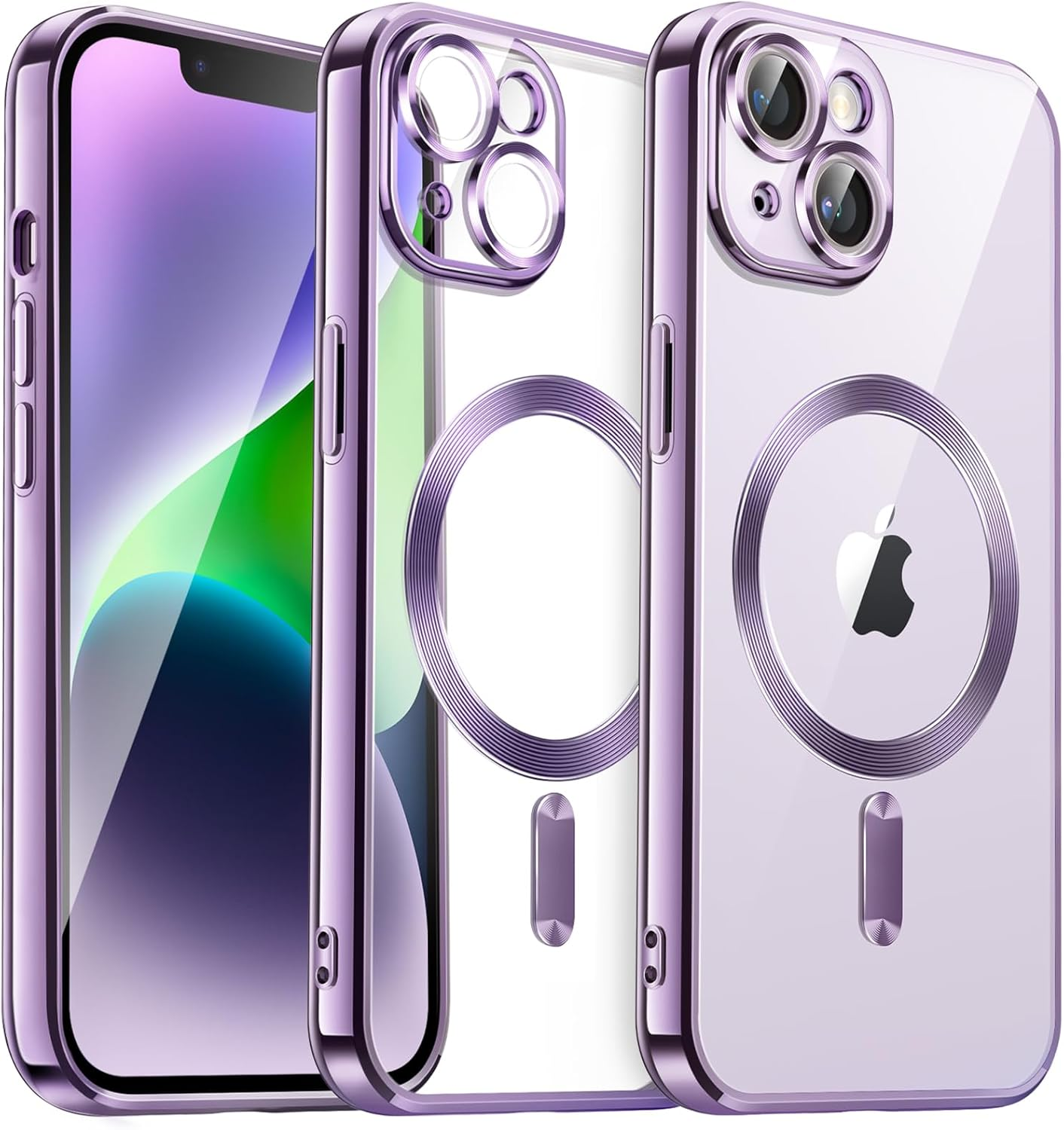 Jetech Soft Clear Case for Iphone 14 6.1-Inch, Camera Lens Full Protection, Compatible with Magsafe Wireless Charging, Shockproof Electroplated TPU Phone Cover (Light Purple)