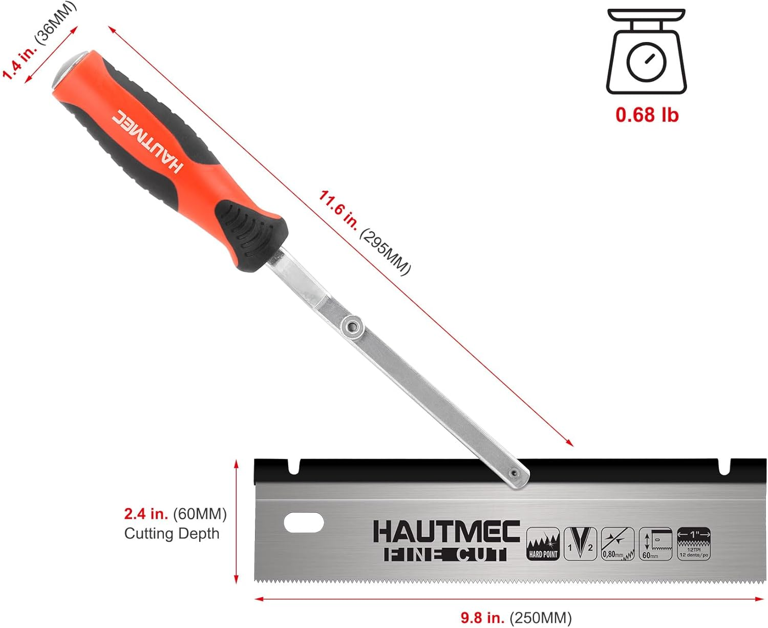 HAUTMEC 10" Reversible Dovetail/Jamb Saw, 12TPI Double Ground Teeth with Spring Loaded Design & Cranked Soft Handle for Flush-Cutting Door Jambs and Millwork for Tile Installation and Prep,Ht0234-Sa