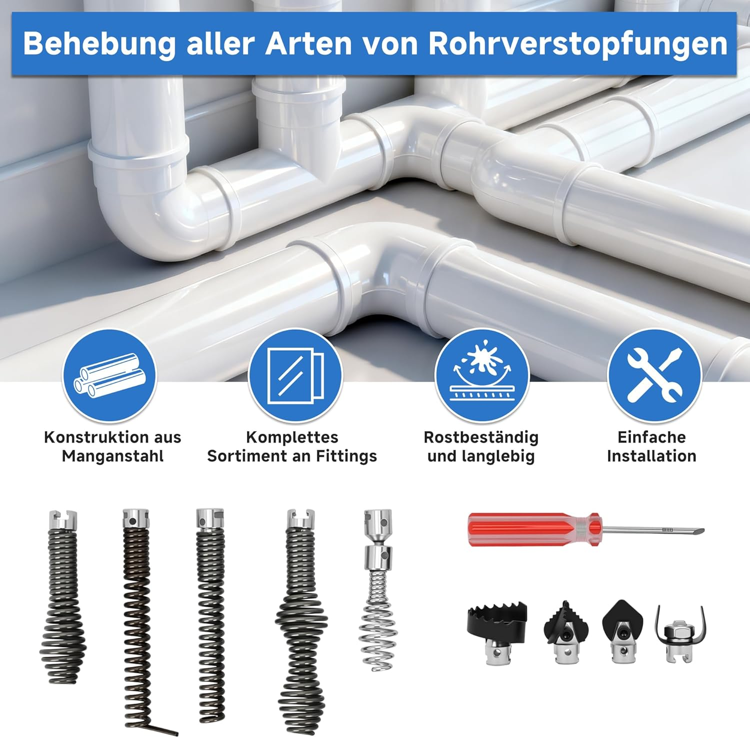 Ohbien Pack of 9 Drain Cleaners, Cutting Head, 16 Mm Manganese Steel Electric Pipe Cleaning Machine, Spiral Heads, Pipeline Excavator Machine, Cutting Head for Home, Kitchen, Living Room, Bathroom