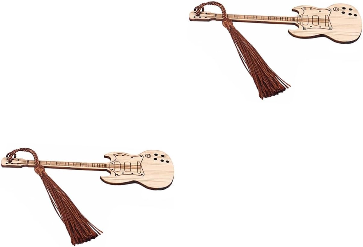 Tofficu 2Pcs Bamboo Page-Marker Guitar Shape for Students Writers Decorative Bookmark image number 4