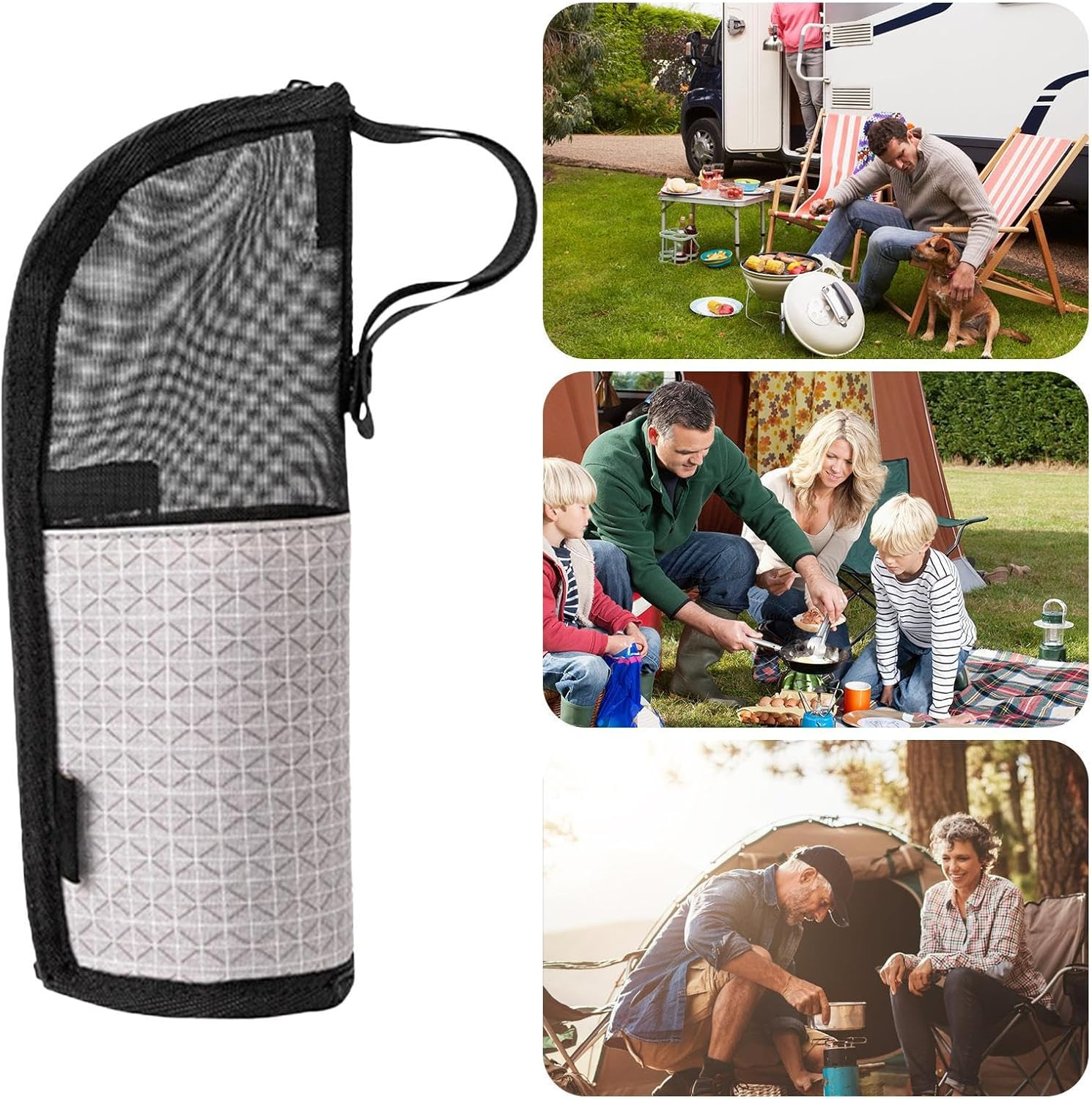 Cutlery Bag Camping - Utensil Bag, Silverware Organiser Case, Reusable Travel Accommodation Holder, Compact Spoon Chop Stick Case, Lightweight Roll up Bag for Outdoor Hiking, Gray, Siehe Beschreibung image number 6