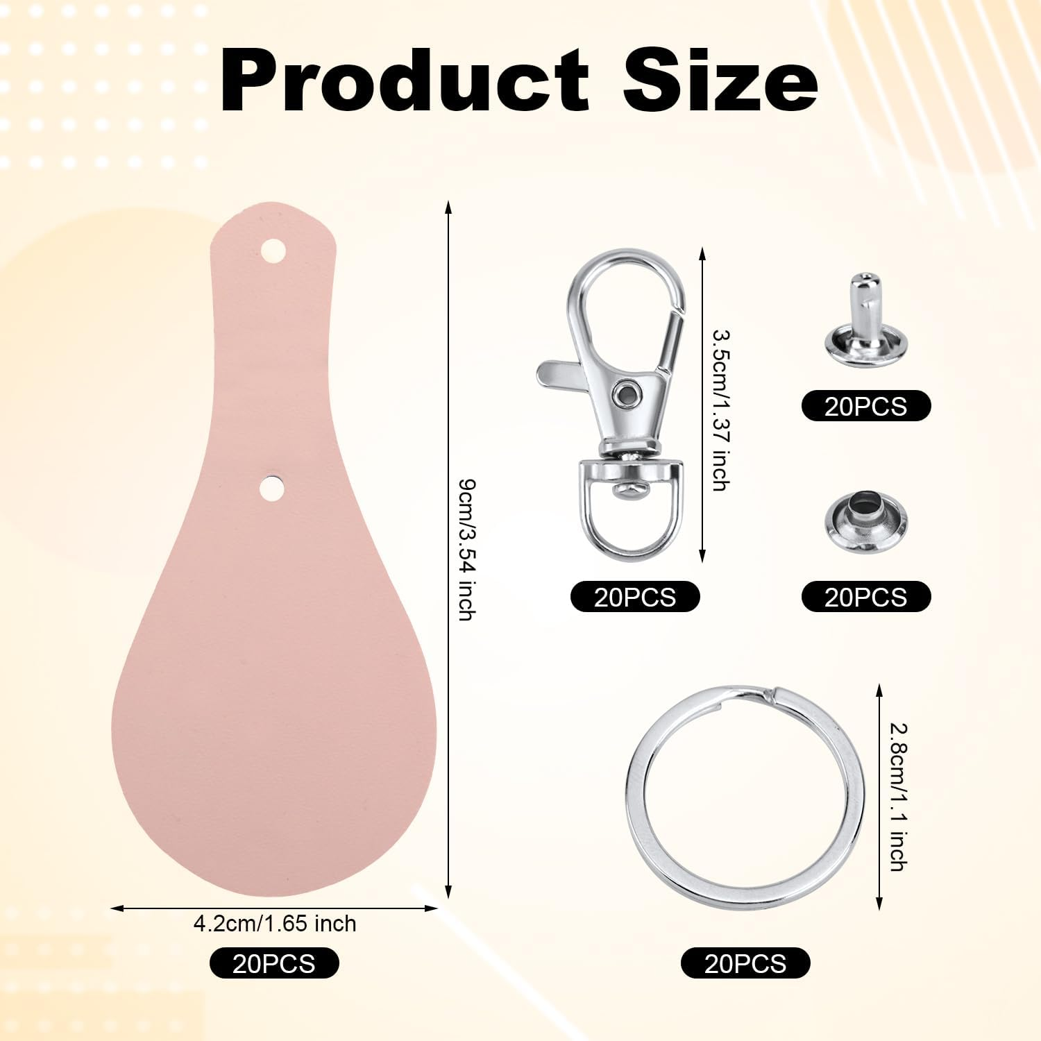 Gosknor 20Pcs Leather Keychain Kit, PU Leather Keychain Blanks with Lobster Clasps and Key Rings, Beige