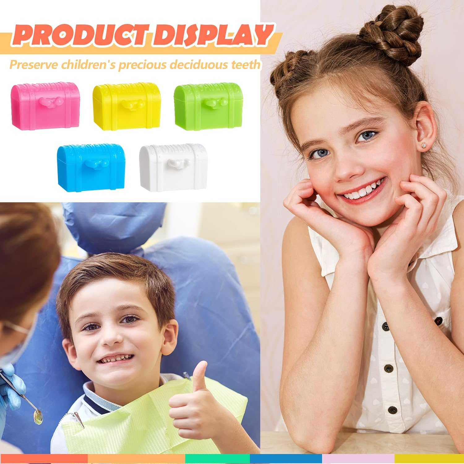 Pinkunn 200 Pcs Plastic Tooth Holder Boxes Tooth Fairy Box for Kids Colorful 0.8 X 0.6 X 0.6 Mini Treasure Chest for Boy Girl Lost Teeth Keepsake Dentist Theme Party Supplies Goodie Bag Filler image number 5