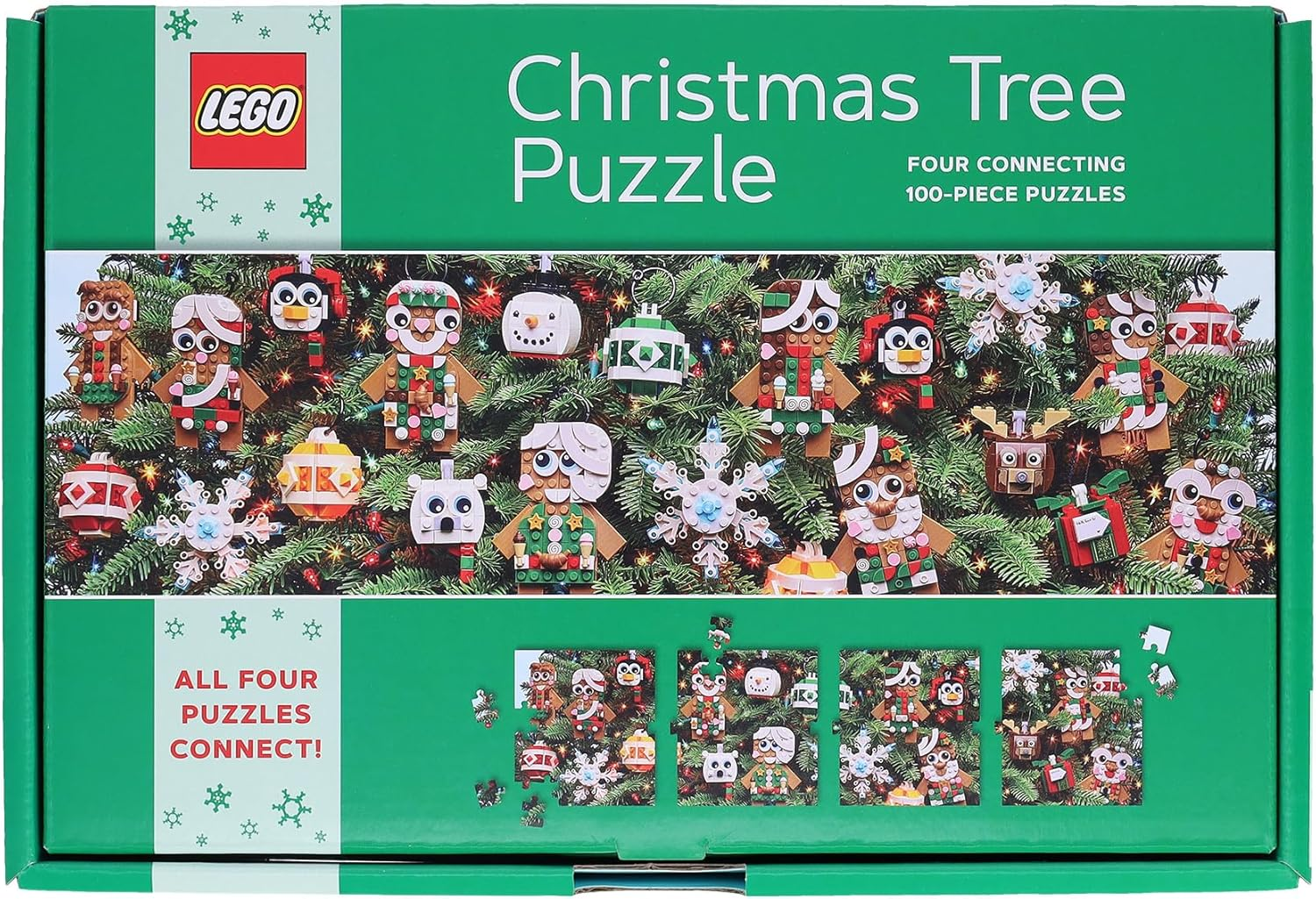 Chronicle Books Christmas Tree Puzzle: Four Connecting 100-Piece Puzzles image number 1