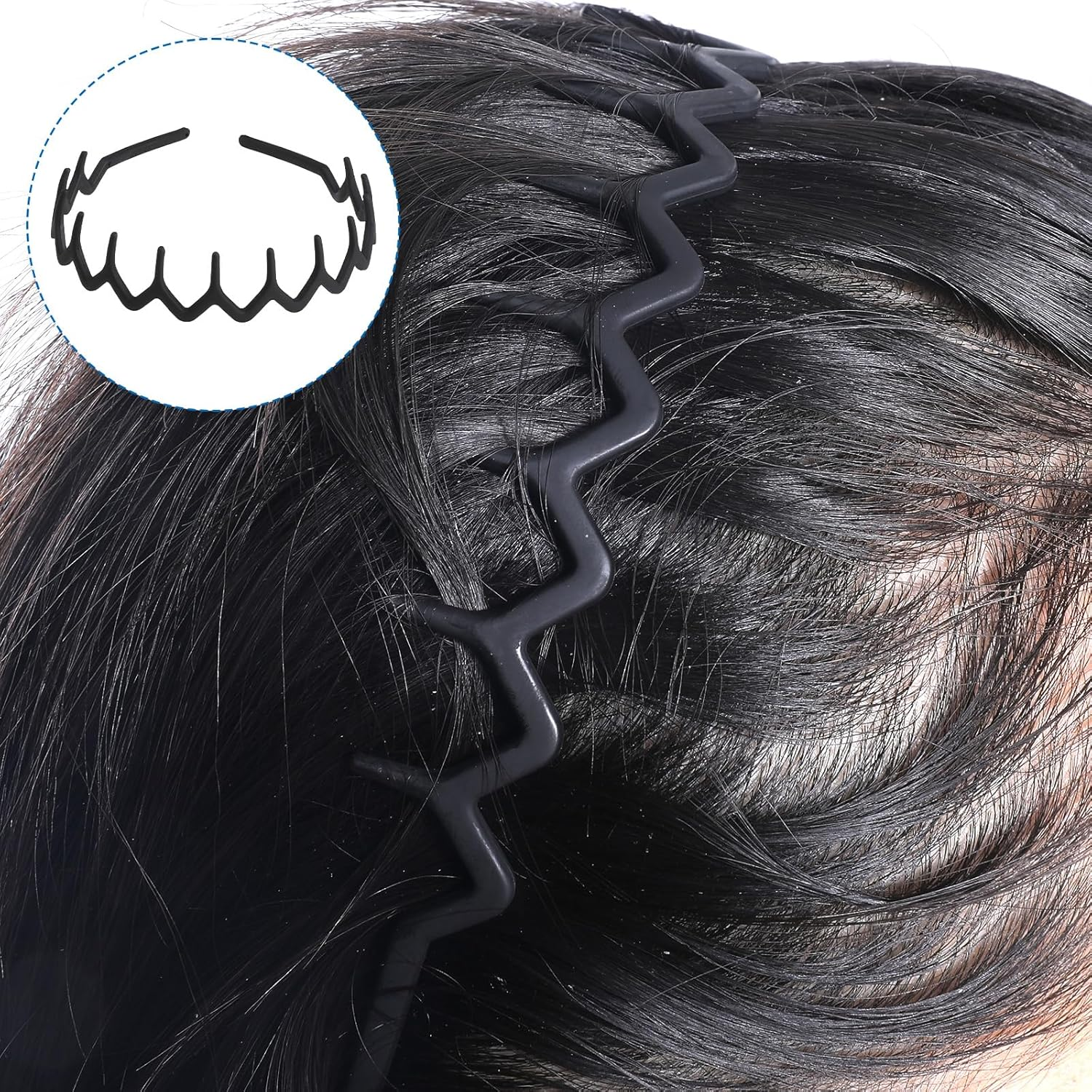 Pack of 4 Shark Tooth Hair Bands, Women'S Hair Band, Black Zigzag Headband with Clips, Matt, Non-Slip Headband, Men, Wave, Unisex Hair Bands, Elastic Headband for Outdoor Sports, Yoga image number 2