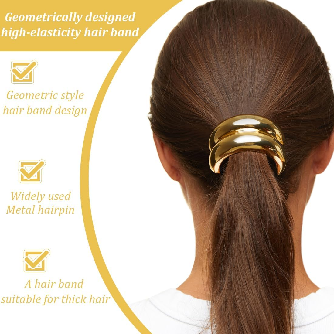 MIRKUZI Hair Bobbles 3 Pack Metal Hair Bobbles Ponytail Elastic Hair Ties Golden Metal Hair Bobbles for Thick Hair Hair Accessories for Ponytails for Women image number 3