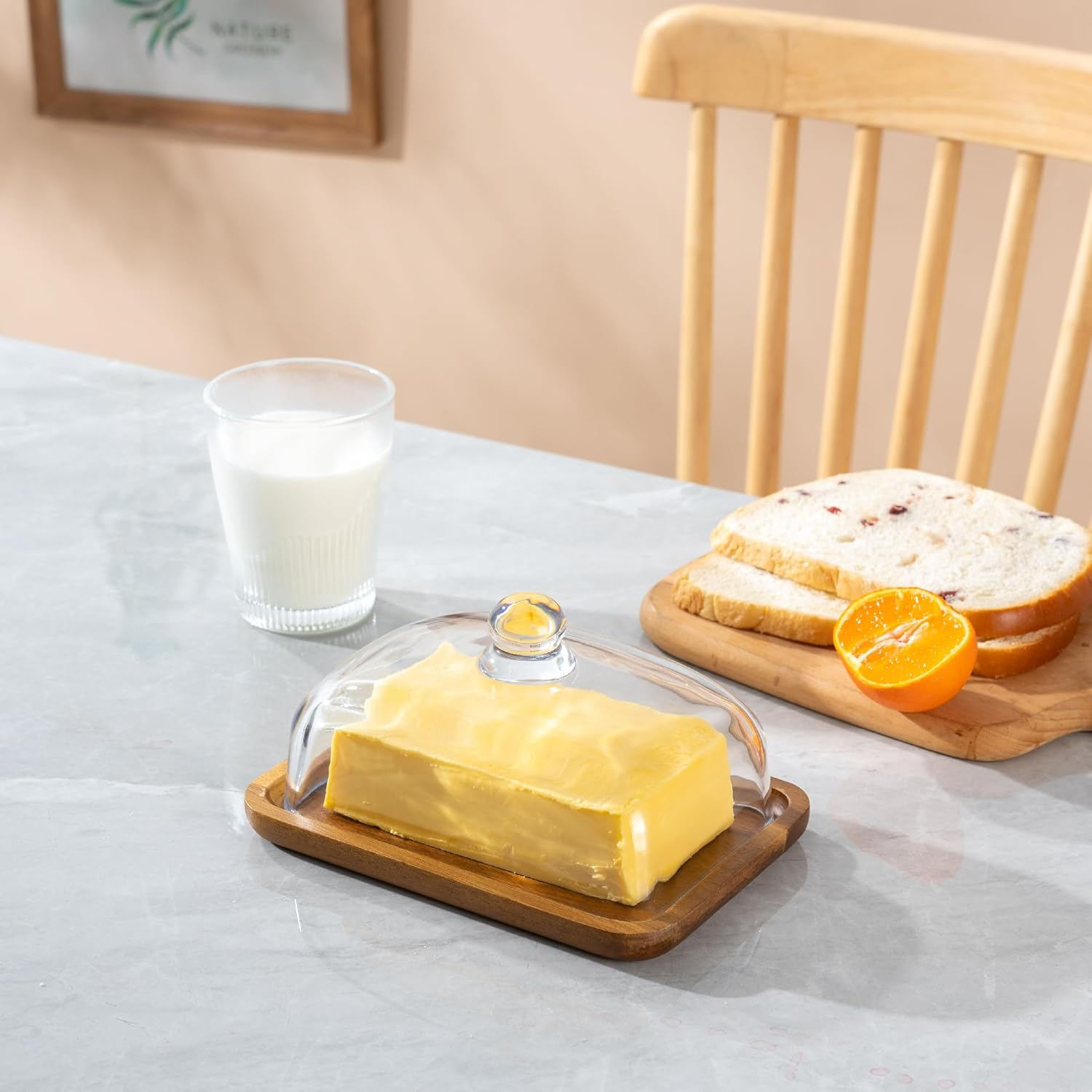 MKLZ Glass Butter Dish with Lid, Clear Domed Cheese Dish with Handle, Large Butter Keeper Saver with Cover for Table, Kitchen Countertop, Refrigerator image number 1