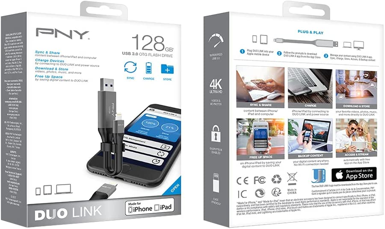 PNY Duo Link Sync & Charge 32GB Metal Gray for Iphone/Ipad Metal Gray 128GB image number 5