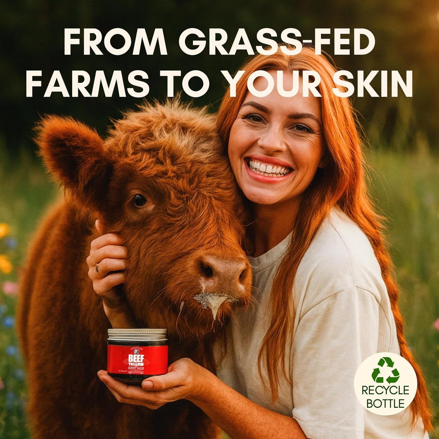 Beef Tallow for Skin and Face Moisturizer Cream &ndash; Grass-Fed Beef Tallow + Glycerin with Honey & Citrus Notes | Natural Hydrating Face & Body Cream for Smooth, Soft & Healthy-Looking Skin | 4.23 Oz