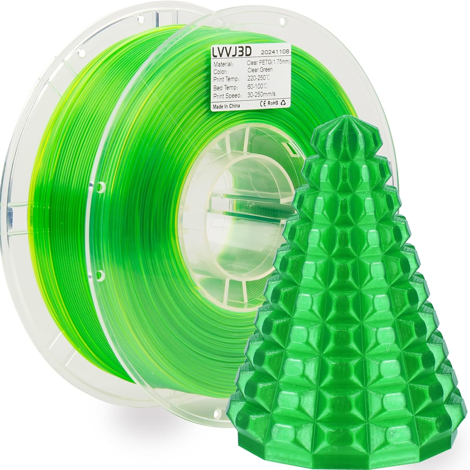 LVVJ3D Transparent Clear PETG 3D Printer Filament, Easy to Print Clear Orange PETG Filament 1.75Mm, Clean Wound Dimensional Accuracy +/-0.03Mm, 1Kg/Spool