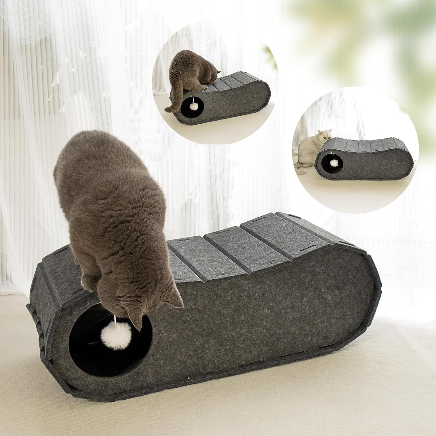 Cat Scratching Board Lounge Bed, Felt Material Cat Scratching House with Cat Ball Fetch Toy for Indoor Cats, Durable Cat Scratching Box, Reversible Cat House Scratches, Easy to Sweep image number 5