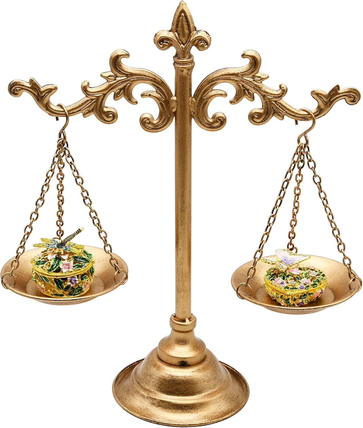 Owlgift Vintage Style Metal Libra Jewelry Towers, Scale Tray Display Cosmetic Organizer, Jewelry Storage, Unique Centerpiece Stand, Lawyer Scale of Justice, Farmhouse Candleholder &ndash; Bronze image number 4