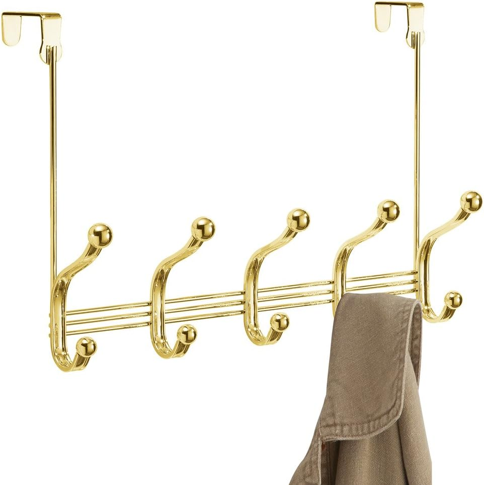 Interdesign York Lyra over the Door 10-Hook Rack for Coats, Hats, Robes, Towels - Pearl Brass image number 3
