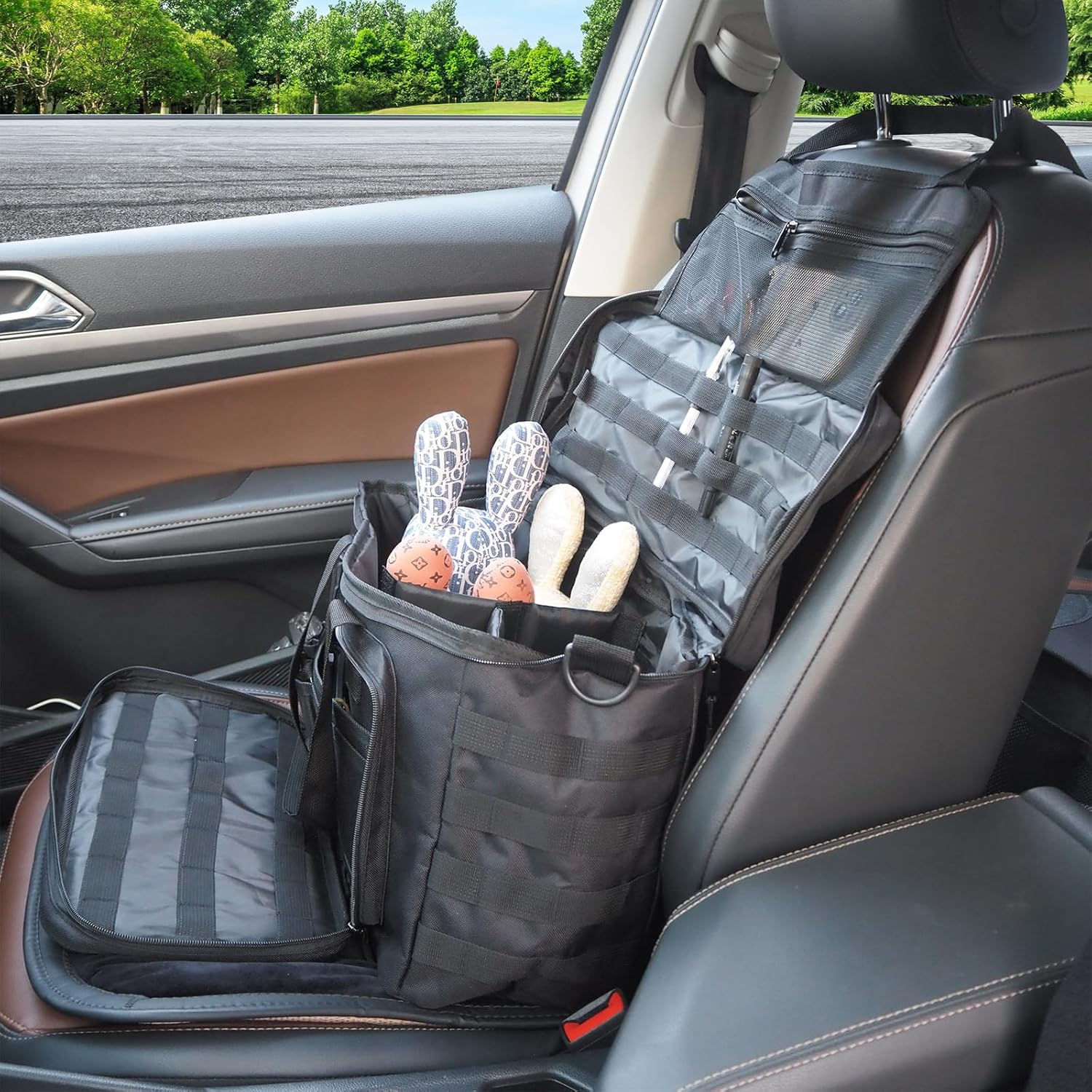 Car Organizer, Tactical Car Seat Organiser with Molle Panel, Adjustable Shoulder Strap, Practical Multi-Pockets Vehicle Folding Patrol Storage Bag image number 2