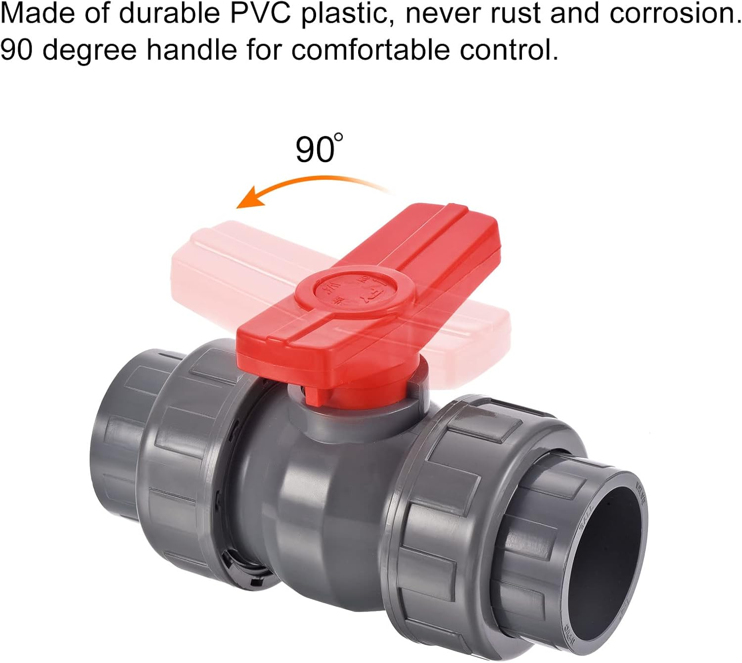 Uxcell 40Mm ID Double Union Ball Valve, 1 Pack PVC Socket Type Shut-Off Valve Switch for Water Flow Control, Gray image number 4