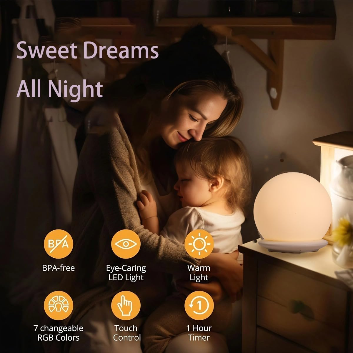 Portable Egg Shaped Night Light for Kids, Dimmable LED Touch Lamp with RGB & Warm White Modes, Rechargeable Silicone Table Lamp with Hidden Handle, Nursery Bedroom Decor, Baby Girl Boy Gifts image number 4