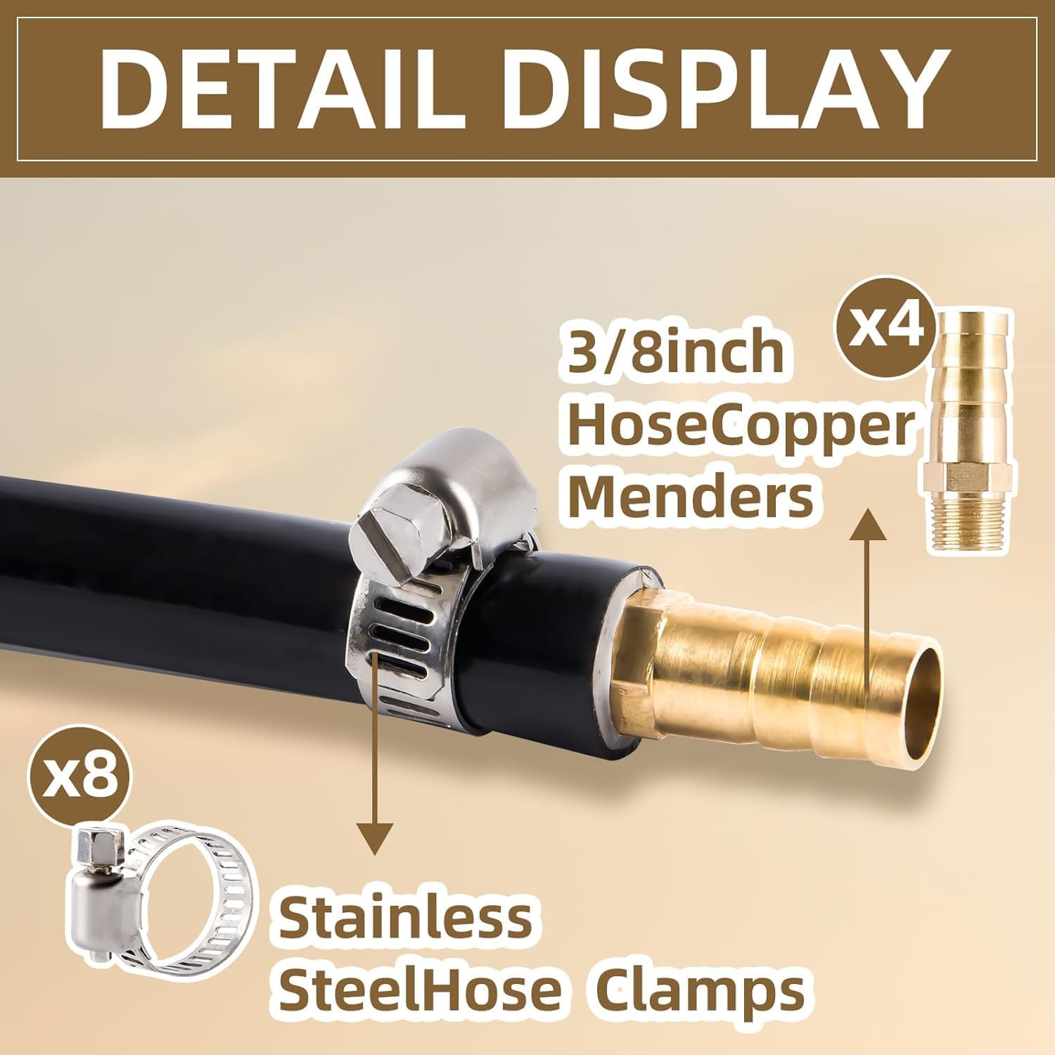 3/8 Inch Self Sinking Aeration Hose,100 Feet Weighted Pond Aerator Hose Kit 8 Stainless Steel Hose Clamps and 4 Menders (100FT) image number 3