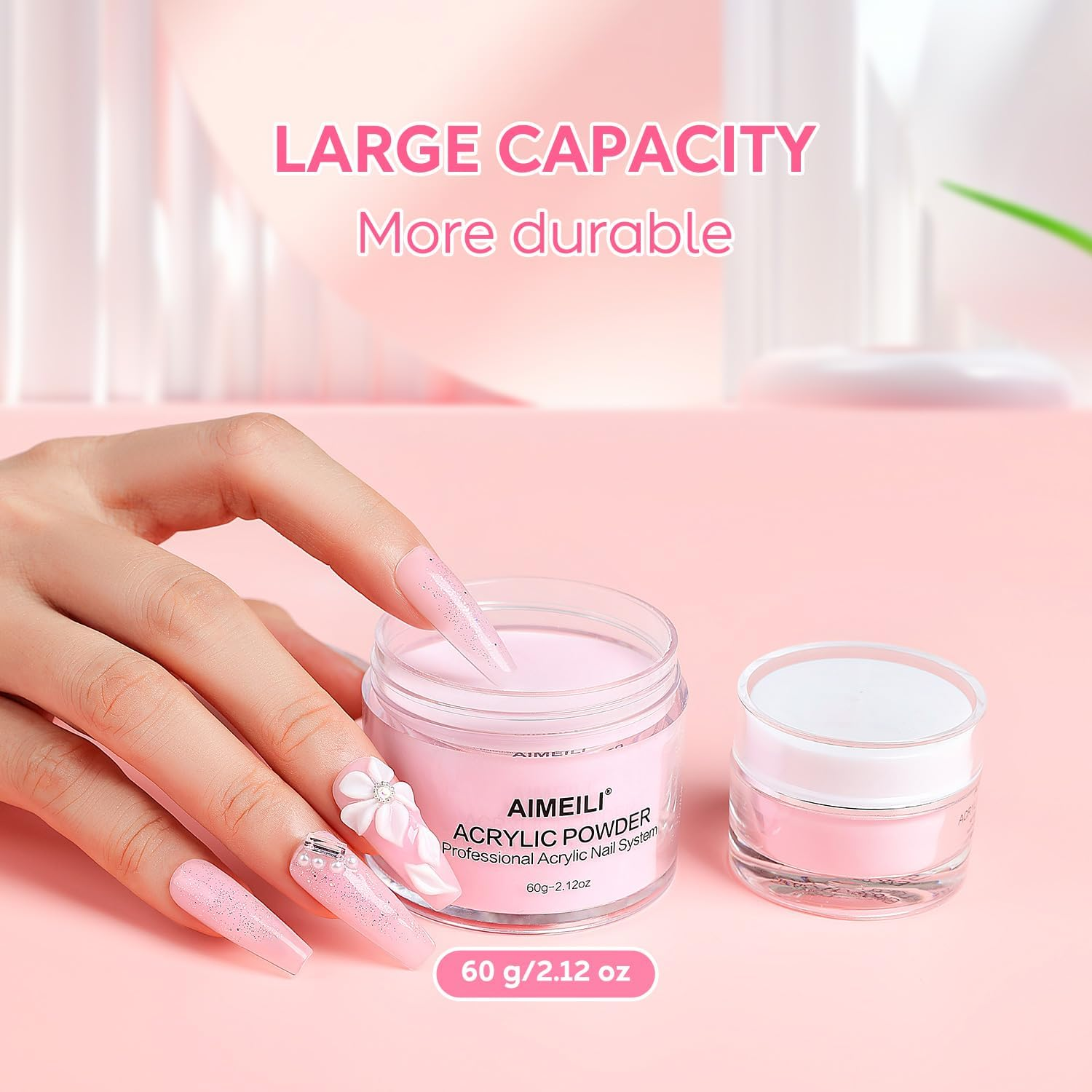 AIMEILI Acrylic Nail Powder 60G Pink Acrylic Powder for Acrylic Nail Art 3D Nail Carving French Nail Extension