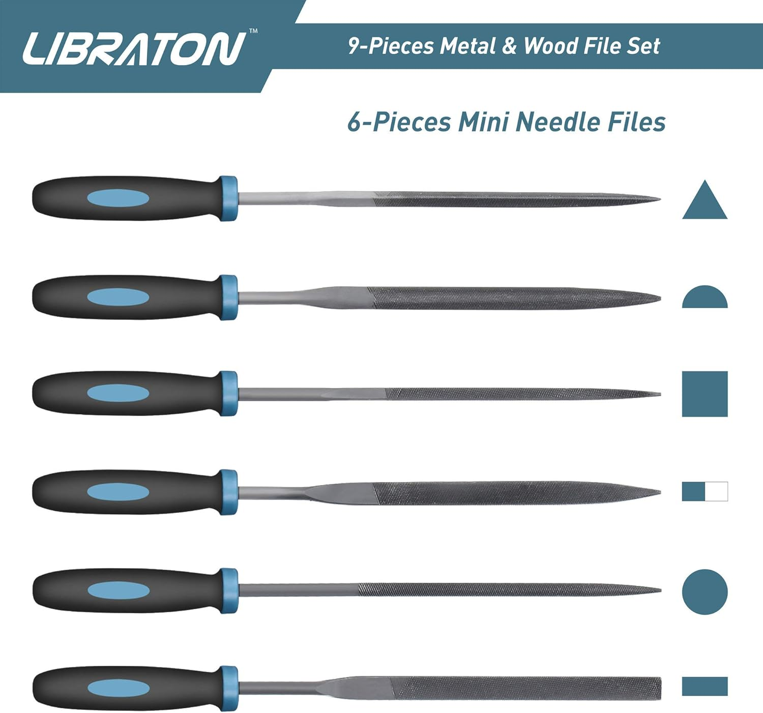 LIBRATON Metal Files 9Pcs, File Set for Metal, Needle Files, Files Rasps, Flat, Round, Half-Round Files for Metalworking, Metal, Woodworking, Wood, Carpentry image number 2