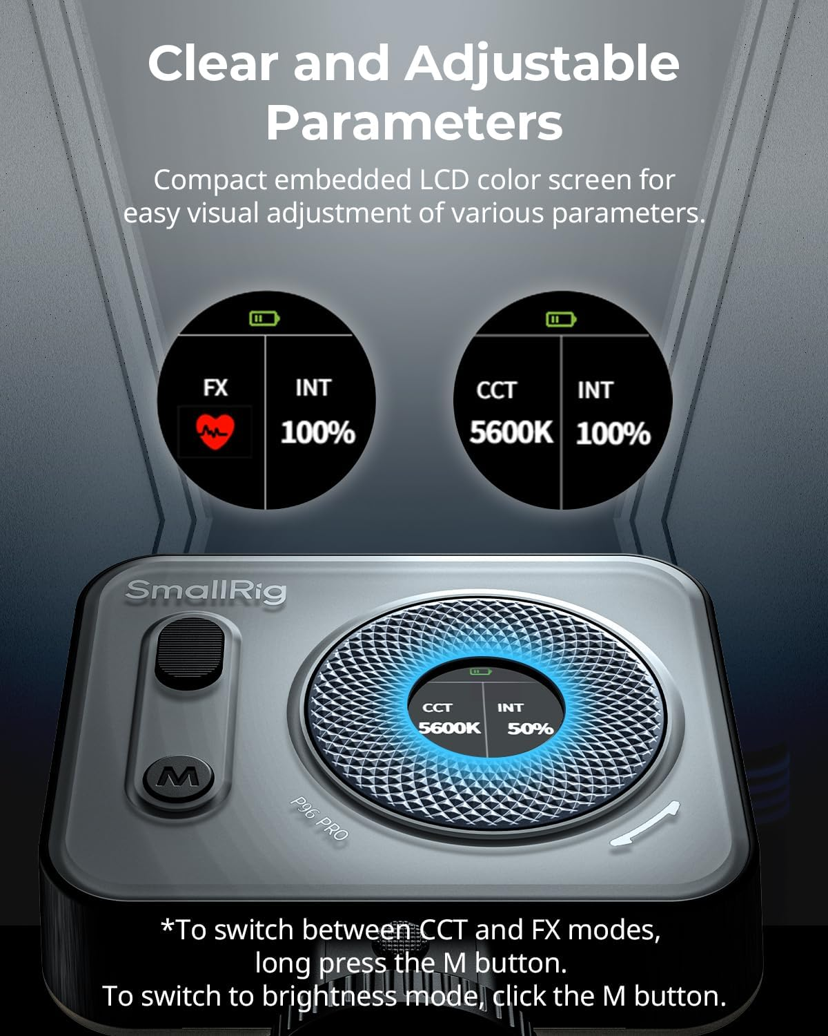 SMALLRIG Vibe P96 Pro Led Video Light, Portable Camera Light for Photography, Cold Shoe Light, CRI95+, 2500-6500K, 5 Effects, Fill Light Accessories for Content Creator, Streaming Black 4660