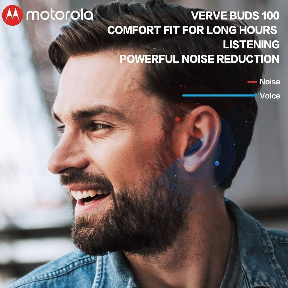 Motorola Vervebuds 100 True Wireless Headphones with Comfort Fit and 14 Hour Play Time with the Charging Case &ndash; Black One Size