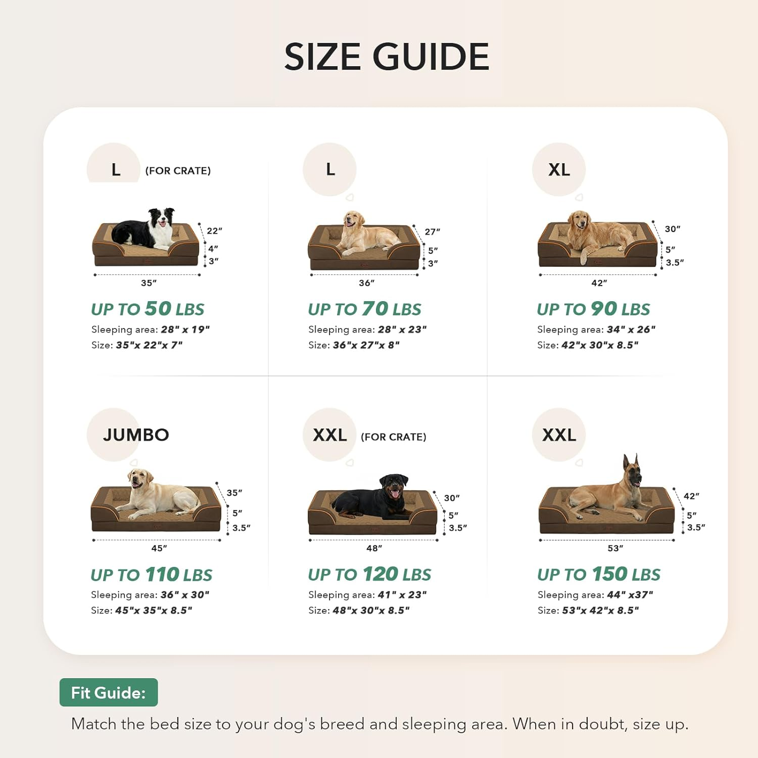 Orthopedic XL Dog Beds, Waterproof Memory Foam Big Pet Bed for Extra Large Sized Dogs 45X35Inch, Non-Slip Bottom and Egg-Crate Foam Dog Couch Bed with Washable Removable Cover, Brown image number 6